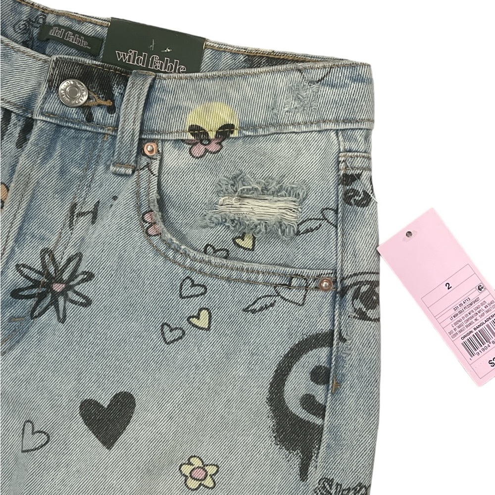 Wild Fable Womens High-Rise Wide Leg Bermuda Doodle Print Jean Shorts - Picture 6 of 10